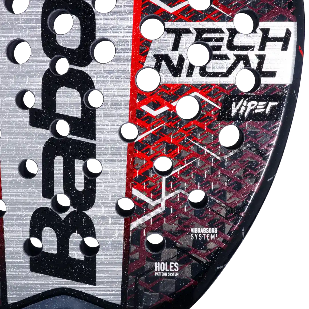 Close-up of a Bablot Technical Viper padel racket.